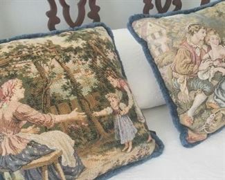 Close up of the tapestry pillows