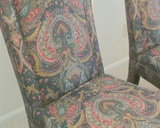 Close up of the custom Paisley upholstered chairs