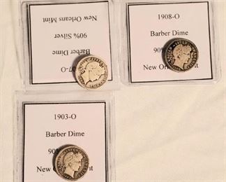 Antique Silver Barber dimes 
New Orleans mint