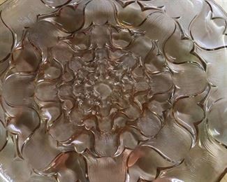 Lalique Campanules Coupe Plate.  The next few pictures will look like the same plate, but in different colors, however, THERE IS ONLY ONE!  IT CHANGES COLORS.  I'll explain at the end.