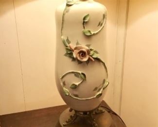 Handpainted porcelain lamp. Wind up musical trinket boxes, all working.