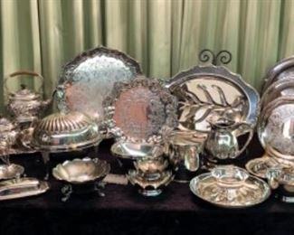 Antique, vintage, and MCM Silver plated serving pieces 