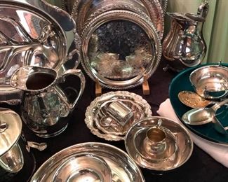 Vintage serving pieces and round trays