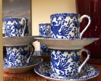 Set of six Maruta, Occupied Japan demitasse cups and saucers. Phoenix rising motif