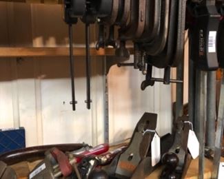 Craftsman, Blue Grass, Stanley, Disston & Sons, Delta, Makita, Porter Cable, Coleman, RemLine, Stihl tools. 
 Like new vintage carpenters tools including:  well drill bits, nice tool boxes, wood working tools, clamps, machinist planes, vices, hammers, 3/8" galvanized chain, pliers, lanterns, nails, crews, Dremels, yard tools, saws, wrenches, shop fans, wheel barrows, galvanized buckets, ladders, tool chests, tool cabinets.