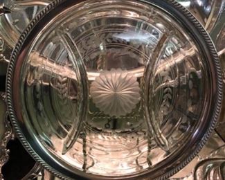 Wallace etched glass sterling silver rim divided dish fully Hallmarked