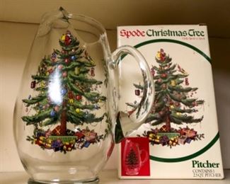Spode 2.5 quart Christmas Tree pitcher with ice lip and box