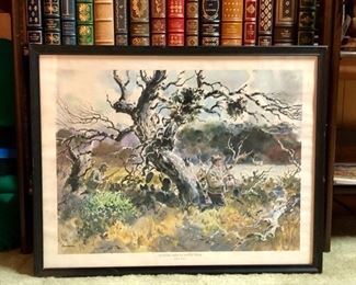 “Hunting in South Texas”
Vintage print by noted Texas artist John Cowan (1920–2008). Features Lyndon B Johnson rattling deer horns to attract a book. Sight image is 20 x 15. This print is considered rare. 