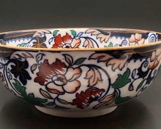 Late 1800s English Amhurst iron stone bowl with gold gilding.