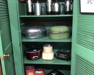 Vintage percolators with original cords, Roasters, crockpot, etc.