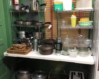 Revere ware cookware, Cast iron Dutch oven’s, vintage Tupperware, etc.