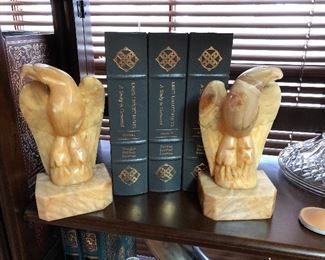 Hand carved Italian Alabaster Eagle bookends by Professor Jean Volterra. HIGHLY collectible. 