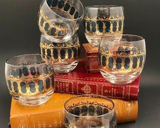Culver Mid Century Blue Azure Roly Poly glasses. Set of six. 