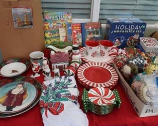 2 sets of vintage Christmas china, vintage ornaments and books