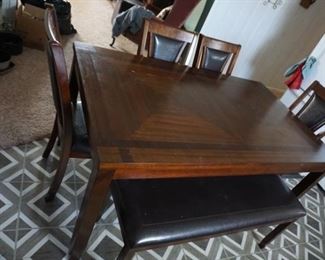 table with chairs, bench