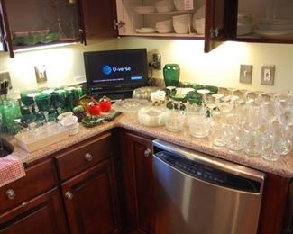 Emerald Green glasses, crystal sets