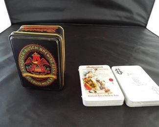 Budweiser classic playing cards in metal tin.