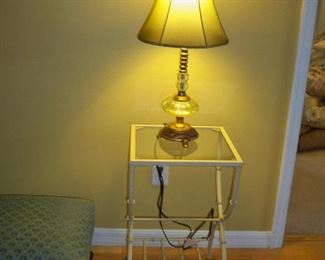 Metal Bamboo style Glass top End Table ; Lamp
