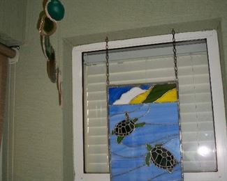 Stained Glass Turtles window art ; Agate Wind chime
