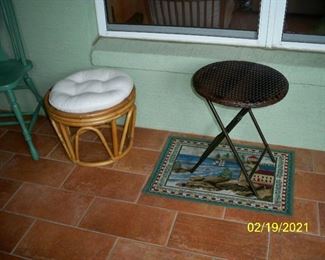Vintage Rattan Footstool ; Modern Wicker End Table