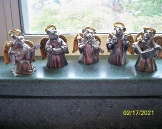 This is a set of 6 Pewter bears, one bear is missing his instrument and not shown.