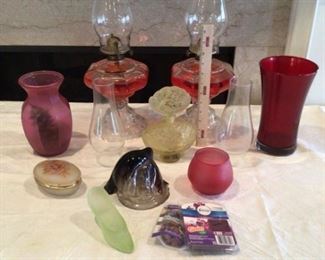Glass Oil Lamps, Vases, Perfume Bottle More