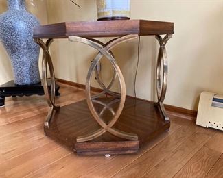 88 Wood and Brass End Table