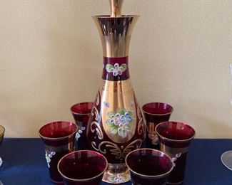 Bohemian Glass Decanter with Glasses