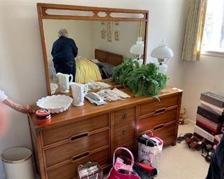 . . . a nice mirrored dresser -- notice milk-glass bowl, pitcher, and lamp