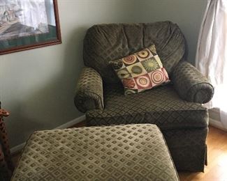 Large upholstered Chair and ottoman
