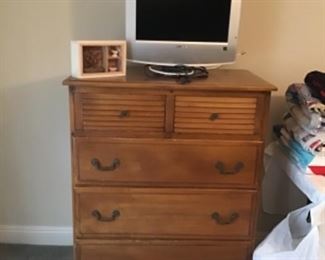 Vintage chest of drawers, small flatscreen TV