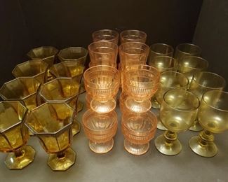 4 sets of colored glasses. Brown goblets 6" Pink coolers 6" Pink goblets 4" Smoked goblets 6" https://ctbids.com/#!/description/share/768252