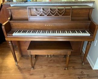 This is an Kawai upright piano with all keys working and pedals as well. It includes an assortment of sheet music and the piano bench but the hinge to the lid of the bench is broken and will need to be repaired but the bench is sturdy and weight bearing.

https://ctbids.com/#!/description/share/768296