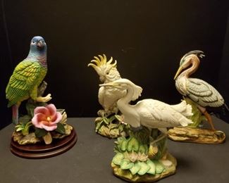 Collection of porcelain bird figures. Bluehead Parrot Andrea by Sadek is 10" and includes base. Cockatoo 9", water fowl are 7" and 9"

https://ctbids.com/#!/description/share/768254