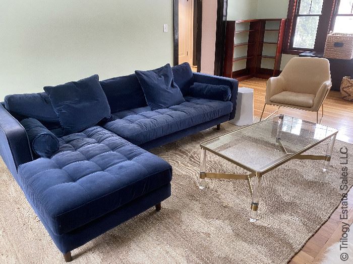 Blue velvet Sven sofa with chaise from Article