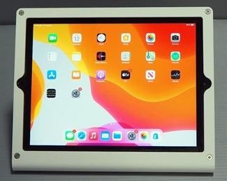 Apple iPad 7th Gen Model MW742LL/A Mounted In Stand, 32G, Passwords Known, Powers On, Charging Cord Included