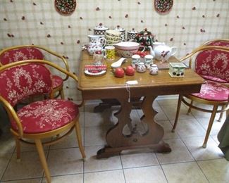 Oak Trestle Table, Bent Wood Pub Chairs