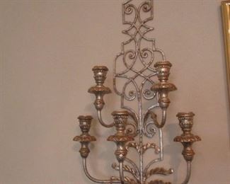 Pr of Metal Candle Sconces, silver with gold trim
