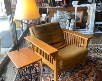 Mid Century Modern, Morris Style Chair with Cushion that folds completely down into a flat, horizontal position 