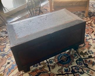 Antique Wooden Tool Chest "turned coffee table," Original removable smaller drawers inside