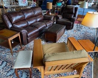 Brown Leather Reclining Sofa and Recliner