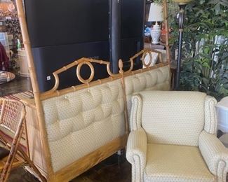 King Sized upholstered headboard and matching chair