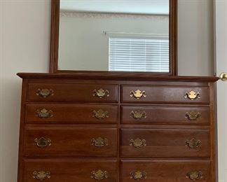KLING Cherry Bedroom Suite: Bed Frame, Dresser w Mirror, Highboy, Nightstand
