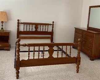 KLING Cherry Bedroom Suite: Bed Frame, Dresser w Mirror, Highboy, Nightstand