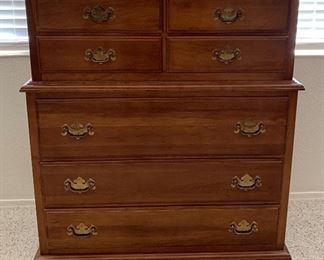 KLING Cherry Bedroom Suite: Bed Frame, Dresser w Mirror, Highboy, Nightstand
