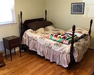 Matching mahogany full bed with bed table