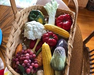 Basket filled with ceramic veggies