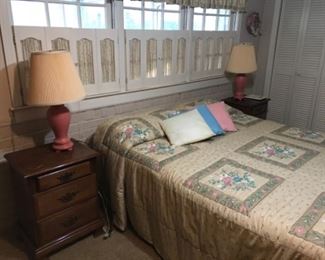 End tables, queen mattress and boxspring