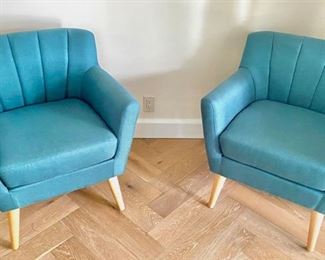 2 teal upholstered chairs