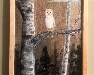 Original Owl Painting on Wood